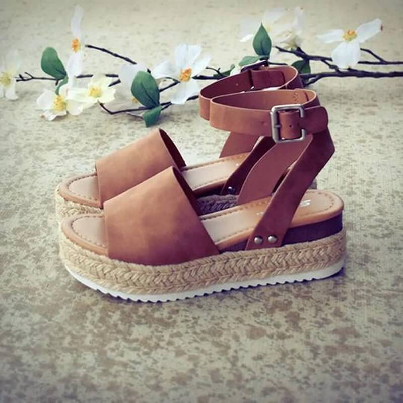 Justerbare plattformsandaler for kvinner. Elegante sommersandaler med espadrille-såle.