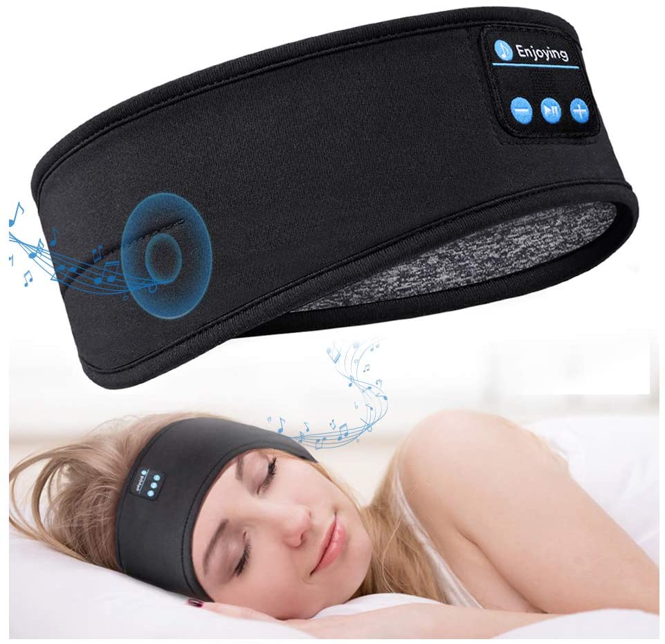 Komfortabelt Bluetooth søvnhodebånd for avslapning og musikk; blokkerer lys, trådløs lyd.