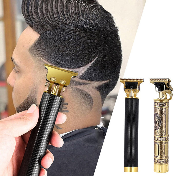 Nærbilde av Herre hårklipper PRO med T-blad for ultra-presis barbering og grooming av skjegg.