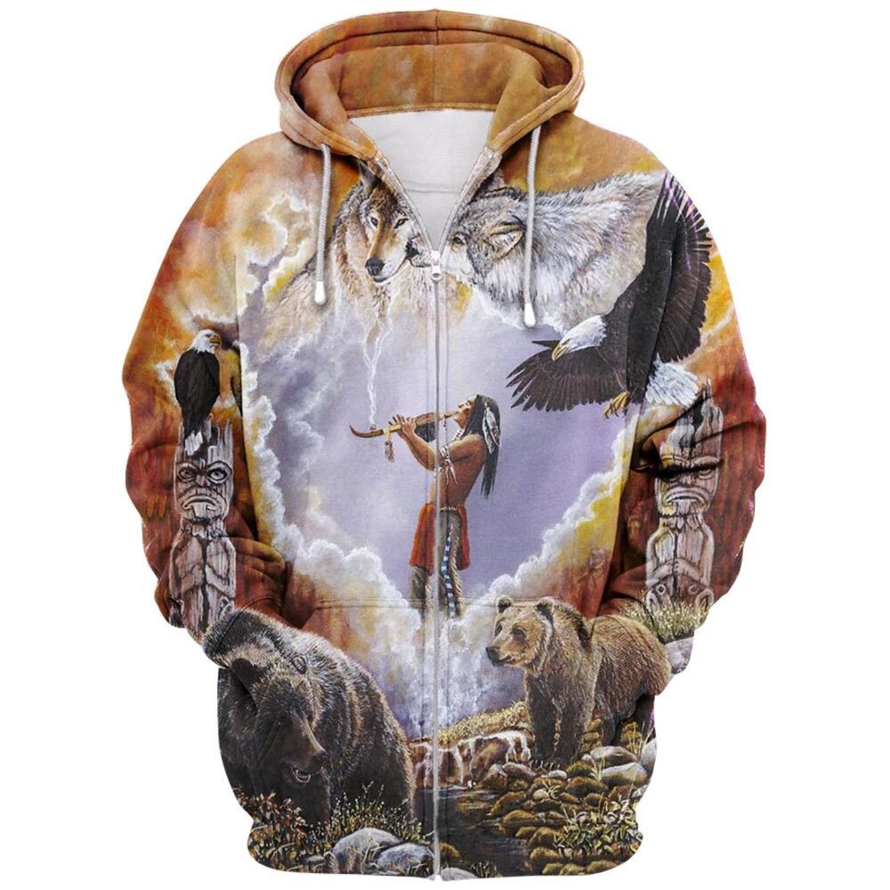 Unik, varm unisex genser med slående indianerdesign. Myk hettegenser til hverdags.