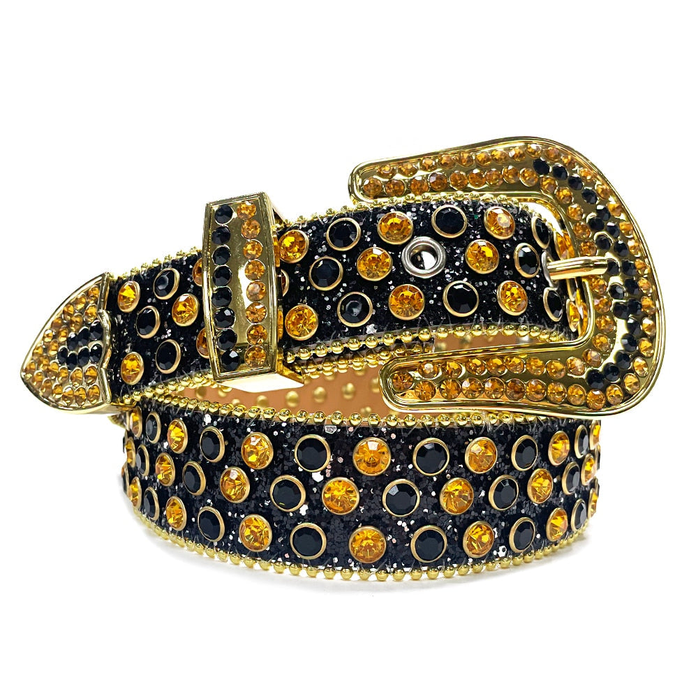 Rhinestonebelte i vestlig stil for unisex, med glitrende diamanter og robust skinnimitasjon.