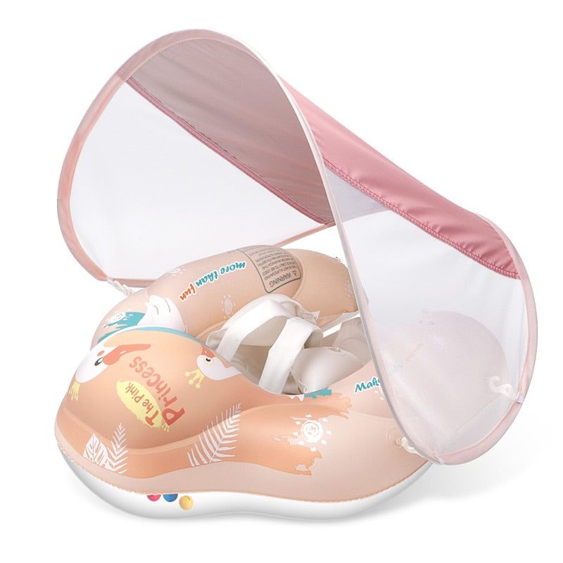 Trygg babysvømmering med UV-beskyttende solskjerm for spedbarn. Perfekt badeleke og svømmehjelp.