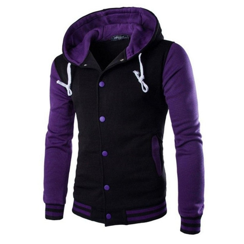 Komfortabel menns polyester hettegenser i baseballstil, ideell for hverdagsbruk.