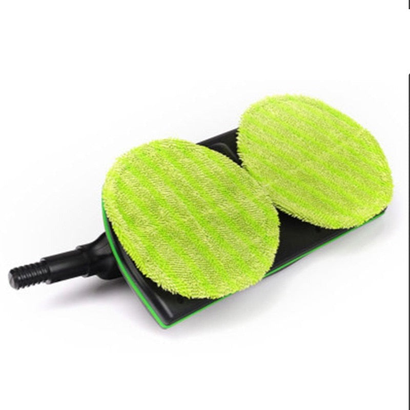 Detaljer av moppehodene på den elektriske moppen, designet for effektiv gulvvask og polering.