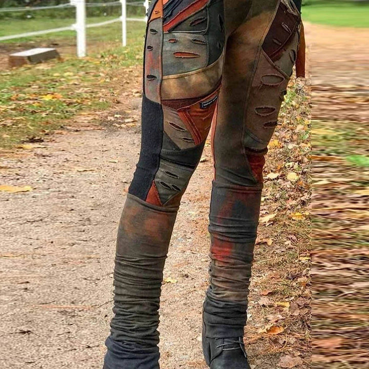 Moderiktige retro tie-dye leggings for kvinner, høy midje og stretch stoff for optimal komfort.