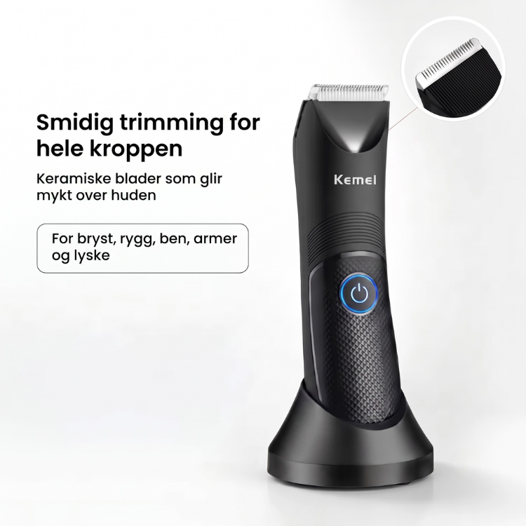 Ergonomisk unisex trimmer med keramisk blad for effektiv kroppshårfjerning for både menn og kvinner.