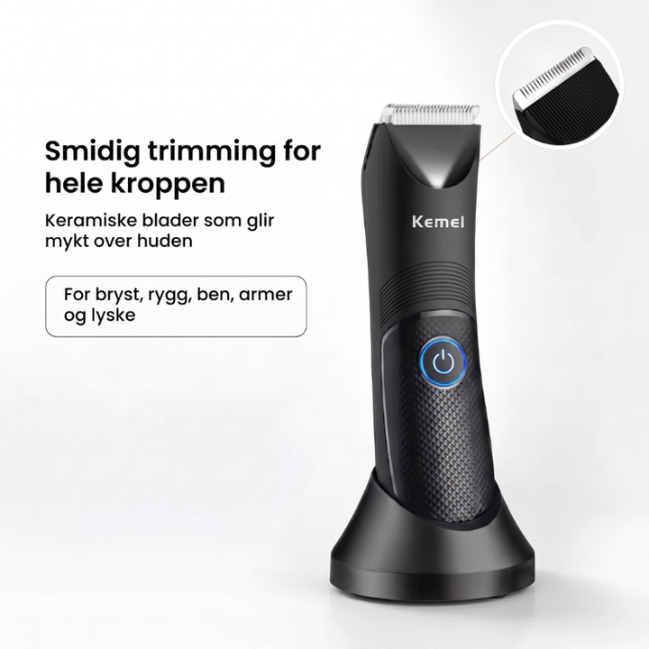 Ergonomisk unisex trimmer med keramisk blad for effektiv kroppshårfjerning for både menn og kvinner.