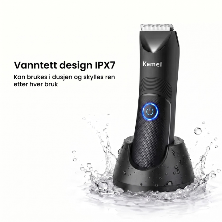 Allsidig helkroppstrimmer for komplett kroppshårfjerning og grooming, med slitesterkt keramisk blad.