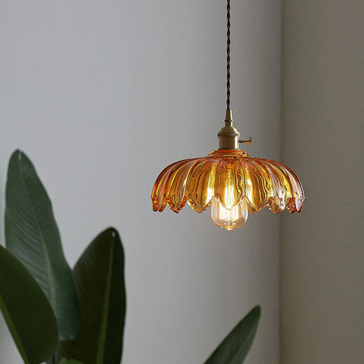 Vintage taklampe med blomster, hengende lampe for soverom og stue, dekorativ belysning.