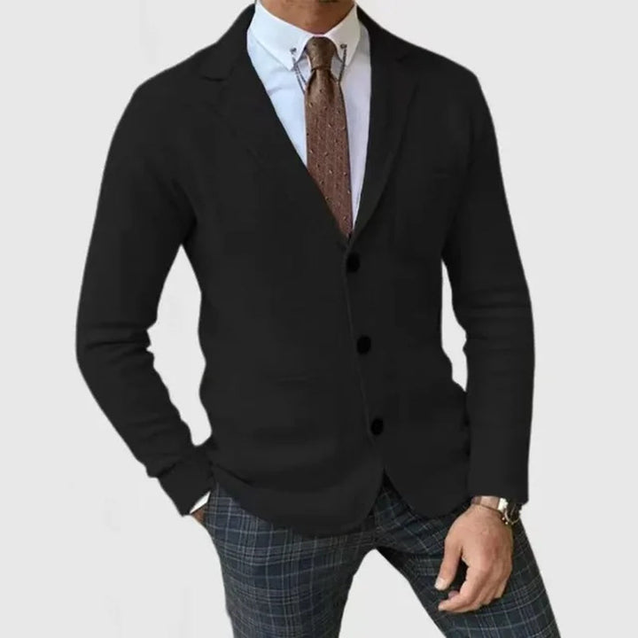 Slim passform menns strikket blazer, en komfortabel og elegant fritidsjakke. Myk, ensfarget herreblazer.