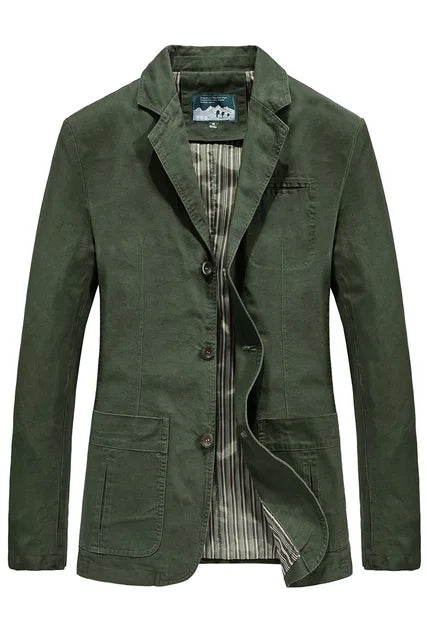 Klassisk herreblazer med flerlommer; en elegant jakke som passer til business casual og fritidsbruk.