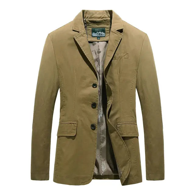 Trendy herreblazer med funksjonelle flerlommer og én knapp, et allsidig plagg for menn.