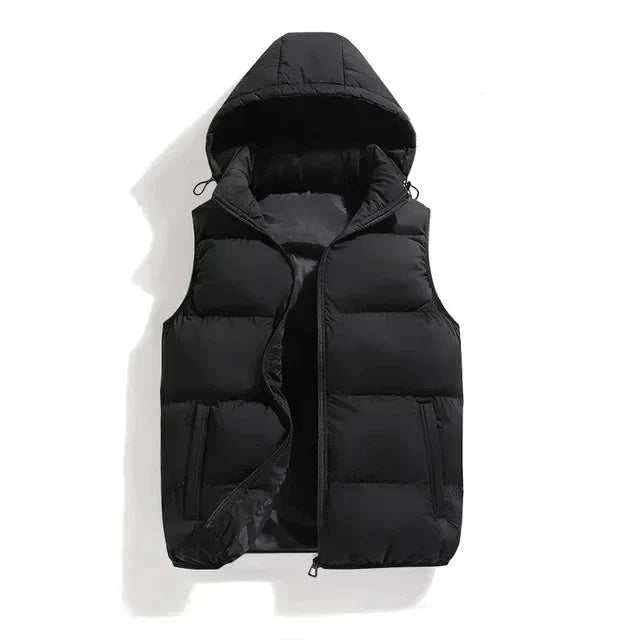 Herre Vinter Vest med Avtakbar Hette, varmt og stilrent yttertøy for menn i polyester.
