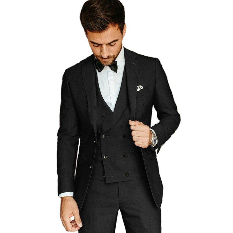 Elegant herre 3-delt sett med blazer, vest og bukser, perfekt for formelle anledninger og businessklær.