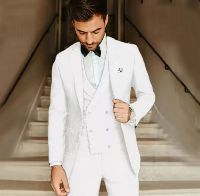 Lett herre 3-delt dress for sommer. Inkluderer blazer, vest og bukser, perfekt for elegante sommerfester.