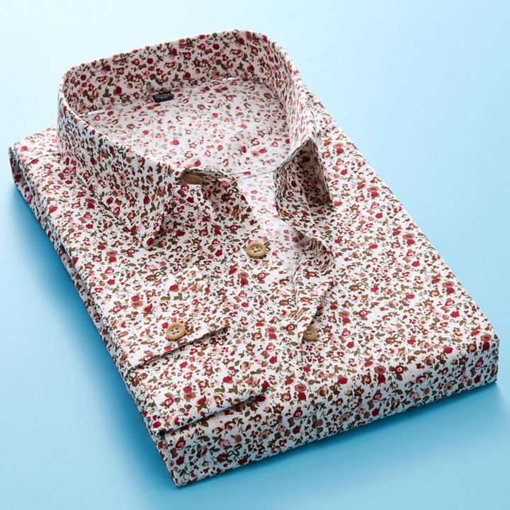 Stilig blomstret herreskjorte, kortermet design. En trendy og lett bomullsskjorte for sommeren.