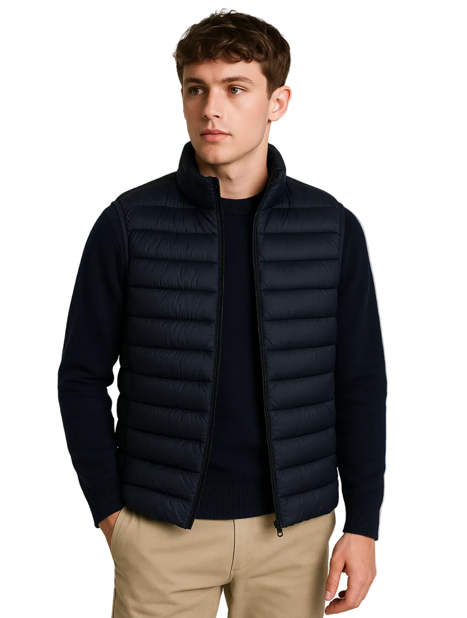 Stilren herre bodywarmer, varm og minimalistisk ytterplagg, perfekt for overgangssesongen.