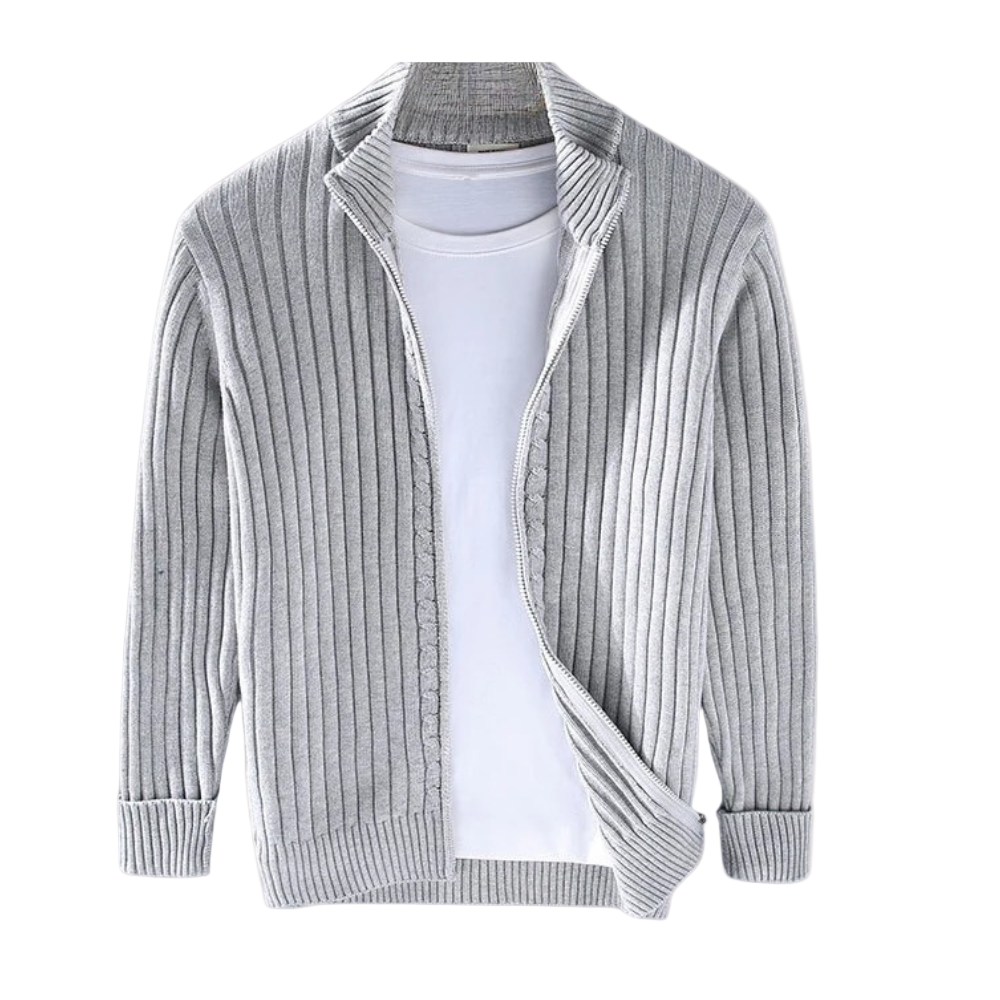 Moderne herre cardigan jakke med glidelås, perfekt for casual og smart casual stil.