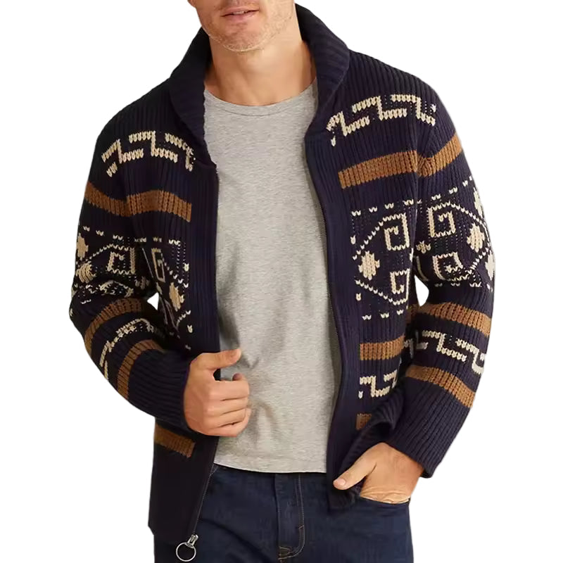 Mønstret herrecardigan med glidelås for menn, perfekt for stil og komfort. Ideell høst/vinter overdel.