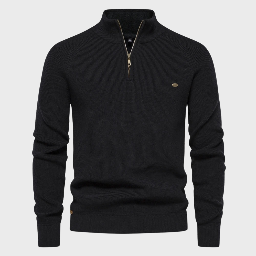 Stilren herre genser med halv glidelås. Perfekt for casual hverdagsstil og maskulin mote.