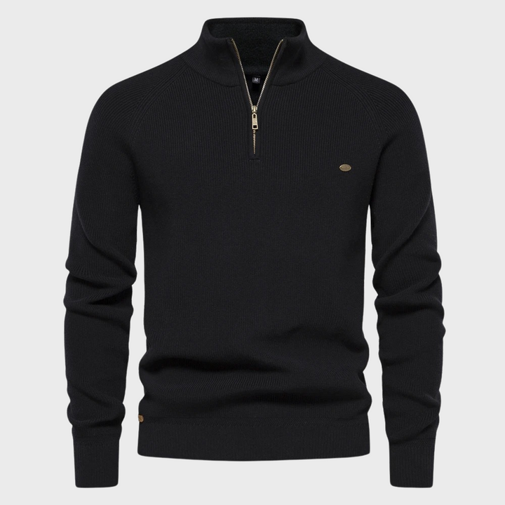 Stilren herre genser med halv glidelås. Perfekt for casual hverdagsstil og maskulin mote.