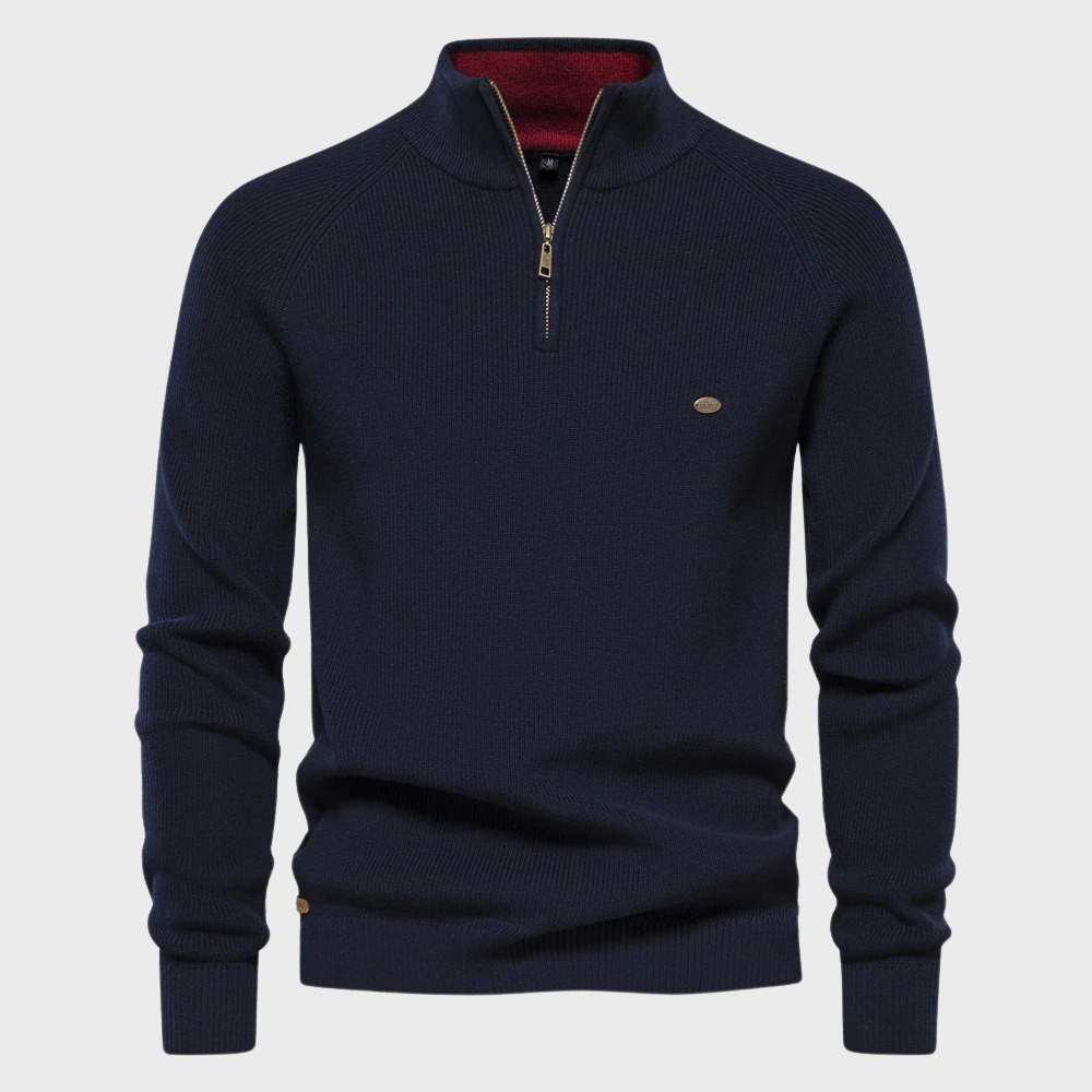Maskulin herre cardigan med praktisk halv glidelås. Komfortabel genser for menns hverdag.