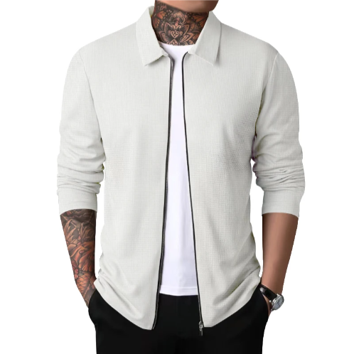 Komfortabel herre cardigan med glidelås, perfekt for fritidsklær og en avslappet høststil.