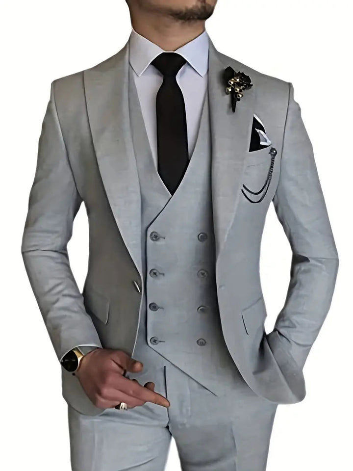 Skreddersydd, elegant herredressett i 3 deler med blazer, vest og bukser for menn.