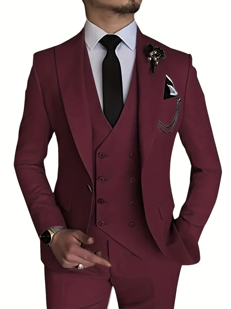Flerfarget 3-delt herredressett. Elegant stil for business, bryllup og spesielle anledninger.
