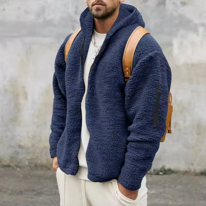 Casual herre oversized fleecejakke med hette, perfekt for avslappet stil og komfort på kalde dager.