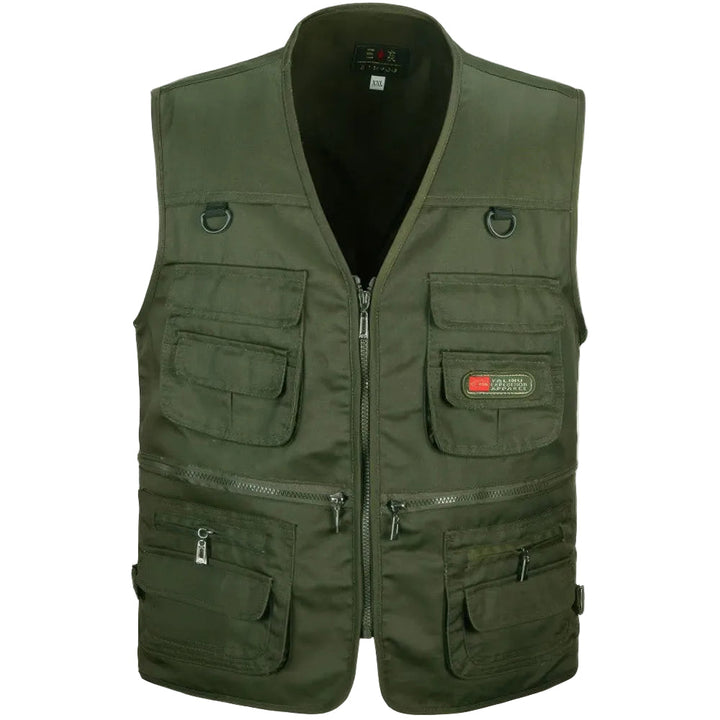 Herre flerbruks vest for utendørsaktiviteter med mange praktiske lommer for fiske, tur og camping.