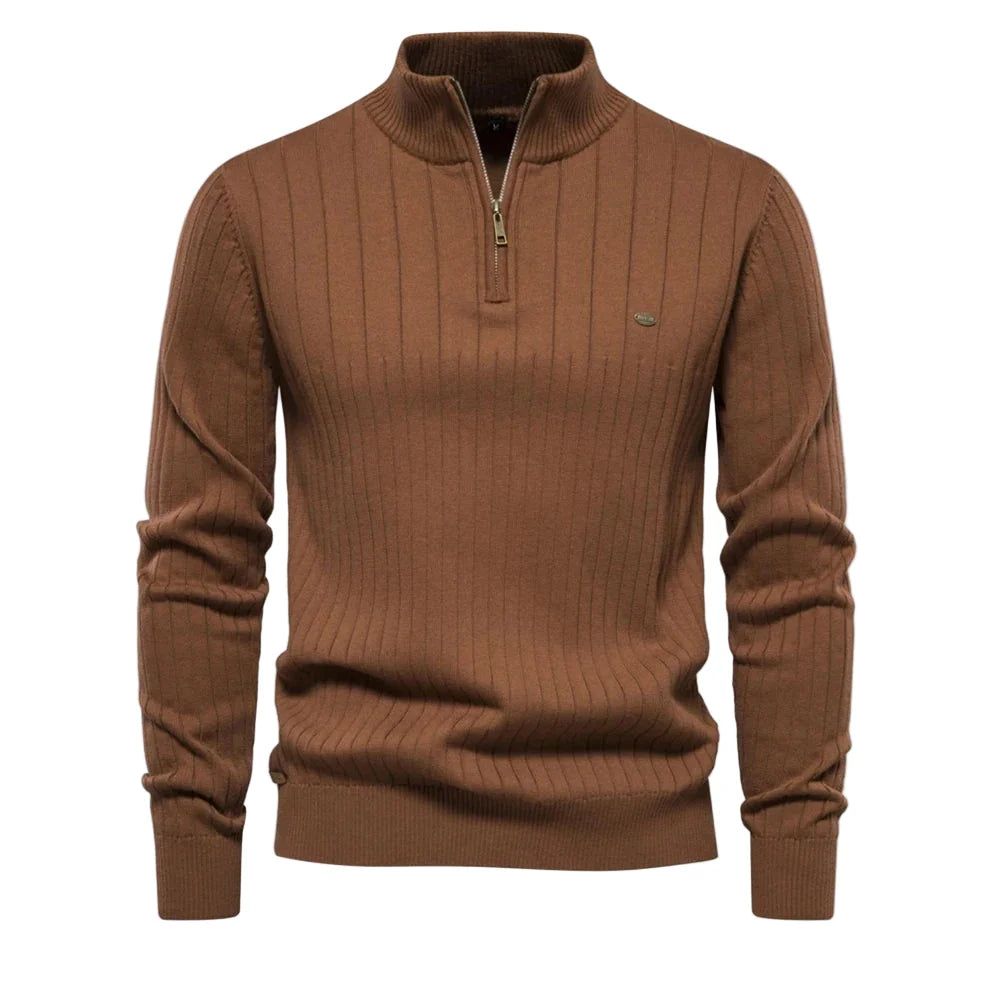 Herre halfzip genser med ståkrage, perfekt for høst og vinter. Komfortabel og elegant glidelåsgenser.