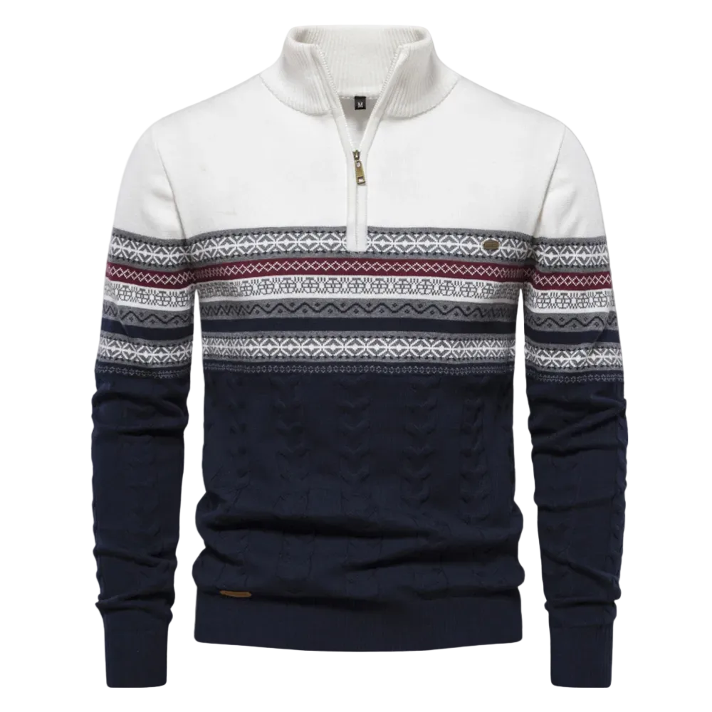 Moderne stripete halfzip herregenser med stående krage, perfekt for casual høst- og vinterbruk.