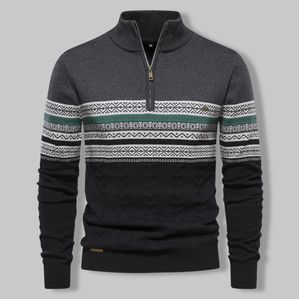 Komfortabel herre halfzip genser med moderne stripemønster og stående krage, egnet for casual bruk.