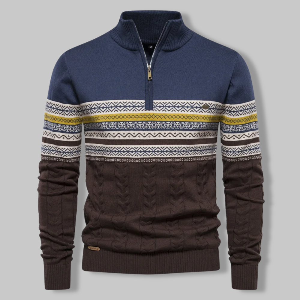 Stilig stripete herregenser med halfzip, en moderne og varm genser for høst og vinter.