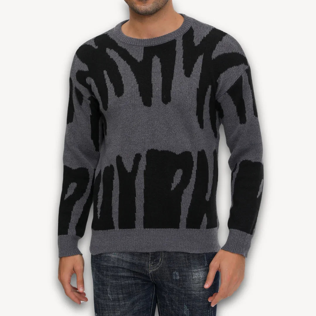 Stilfull herregenser strikket med unikt grafisk design, rund hals. Perfekt for casual vintermote.