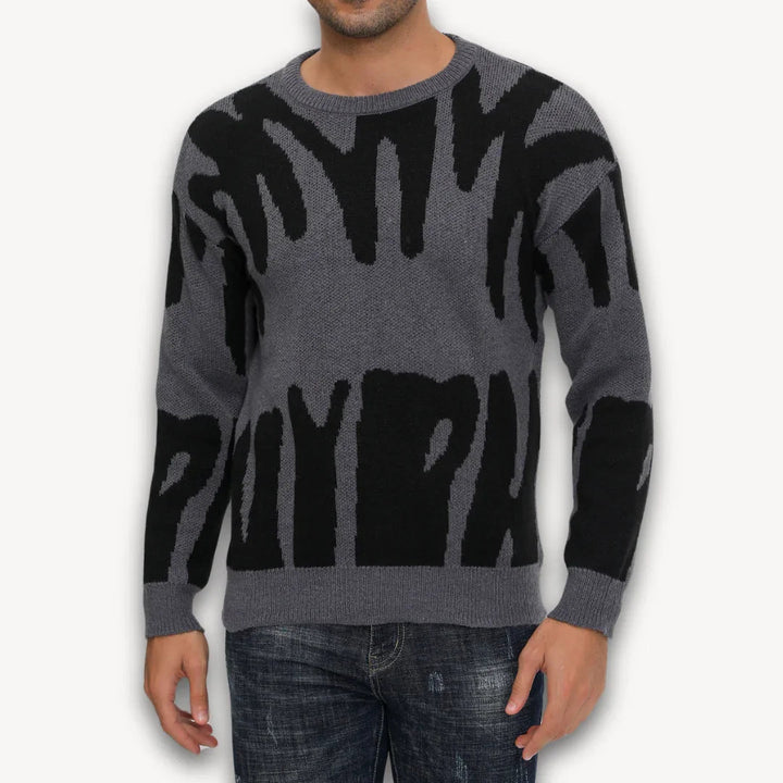 Stilfull herregenser strikket med unikt grafisk design, rund hals. Perfekt for casual vintermote.