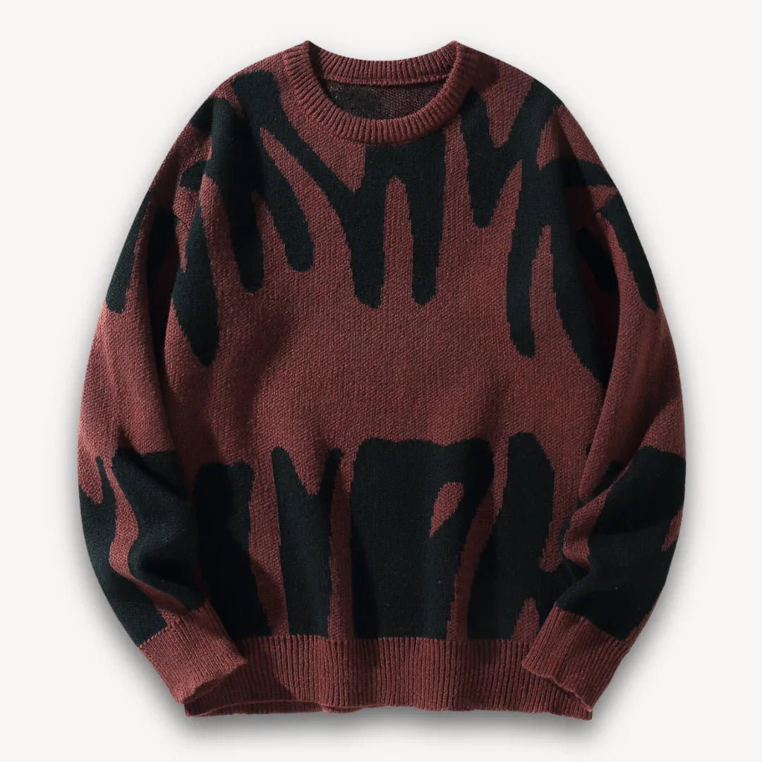 Varm herre strikkegenser med trendy grafisk design og rund hals, ideell for stilfull vintermote.