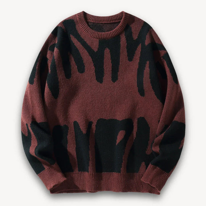 Varm herre strikkegenser med trendy grafisk design og rund hals, ideell for stilfull vintermote.