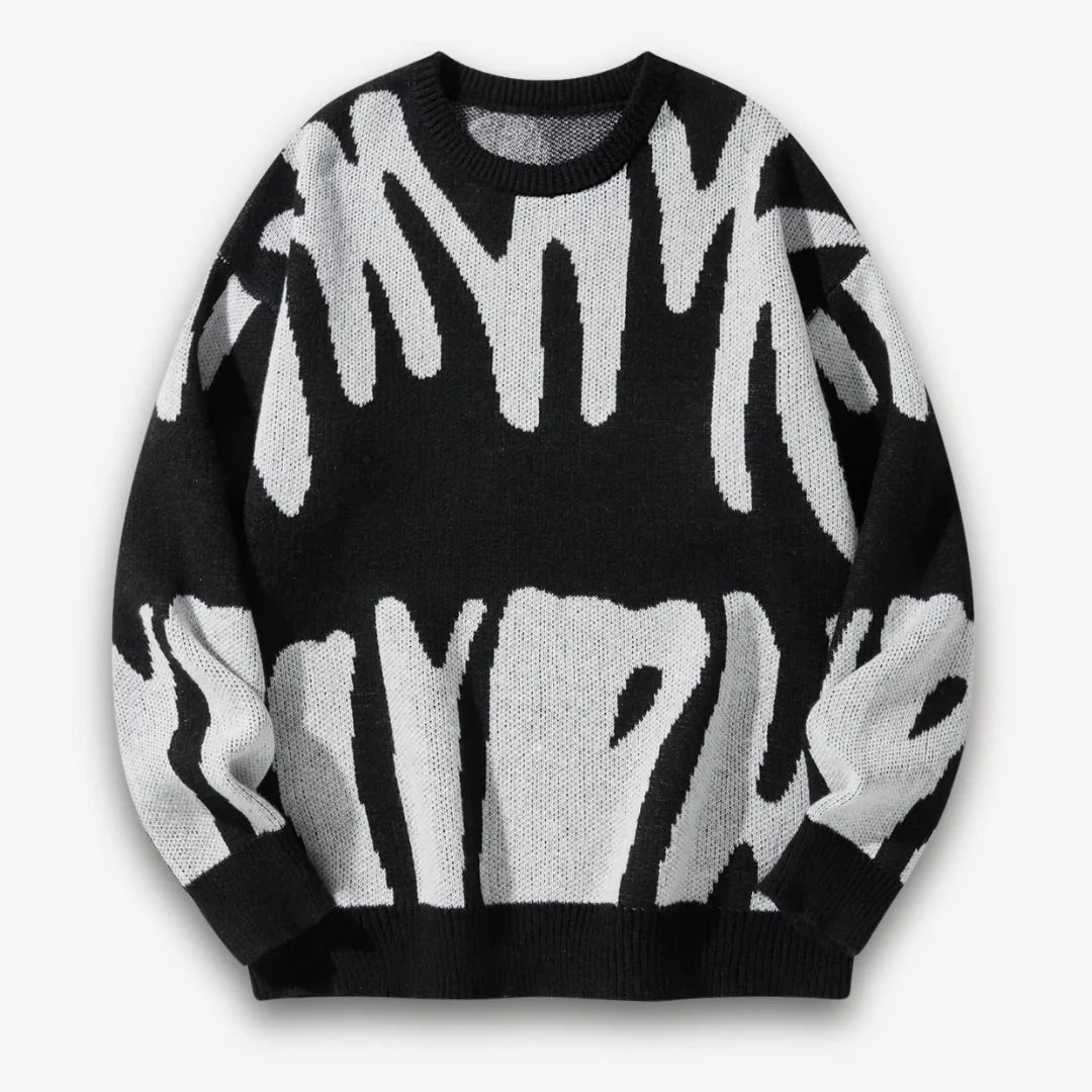 Kvalitets herre strikkegenser med grafisk design, rund hals. Passer til casual og stilfulle anledninger.