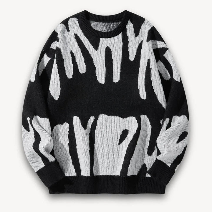 Kvalitets herre strikkegenser med grafisk design, rund hals. Passer til casual og stilfulle anledninger.