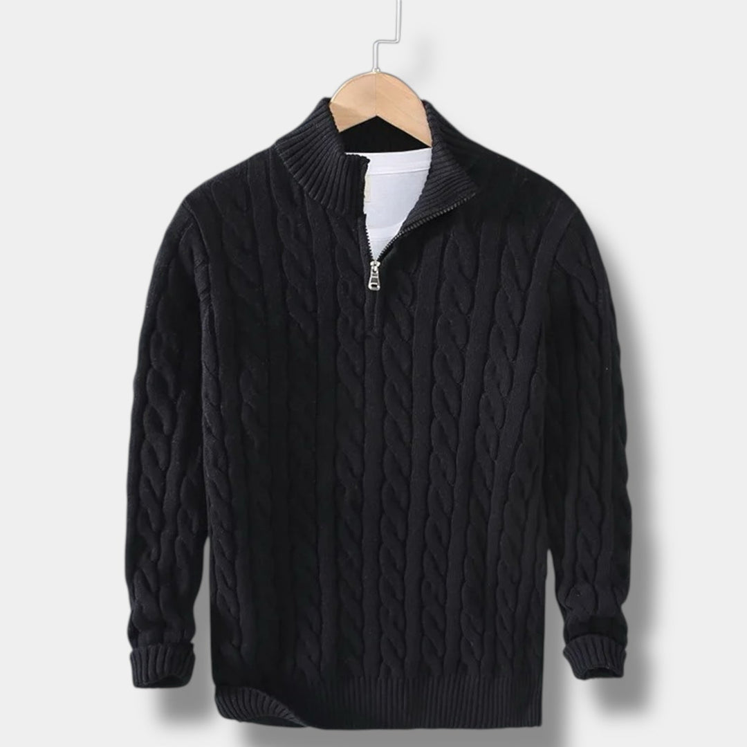 Allsidig jacquard herregenser med høy hals. Perfekt for elegant fritid eller business casual.