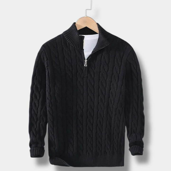 Allsidig jacquard herregenser med høy hals. Perfekt for elegant fritid eller business casual.