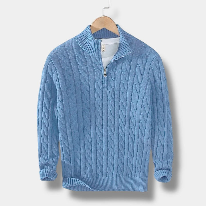 Herre genser, høy hals, jacquard, slank passform, komfortabel, stilig. Sesongovergang.
