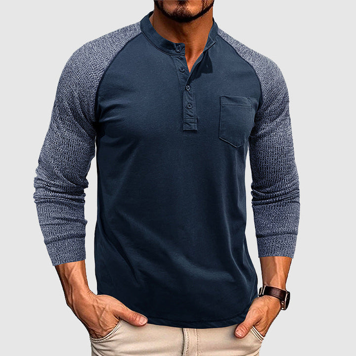 Avslappet herreskjorte med Henley-krage. Myk og behagelig tofarget hverdagsskjorte for tidløs stil.