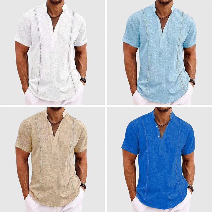 Herre fritidsskjorte: kortermet Henley med knappelukking. Komfortabel og stilren for sommer og avslappede anledninger.