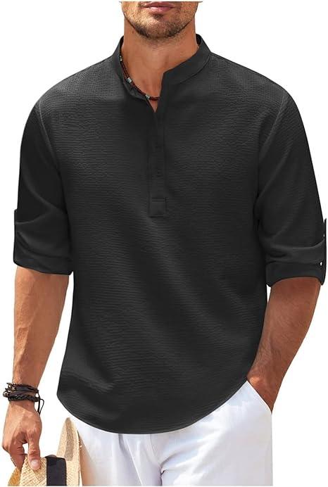 Vår-/sommer Herre Henley skjorte, langermet og lettvekt. Pustende for uformell komfort.