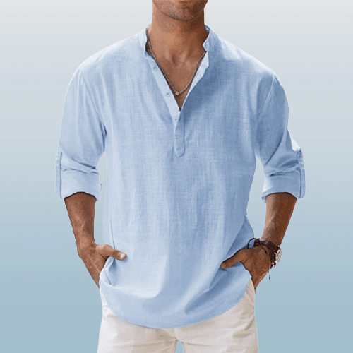 Klassisk langermet Henley-skjorte for menn. Perfekt for stil og komfort i hverdagen eller på fritiden.