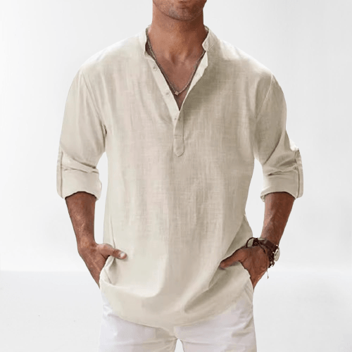 Elegant langermet Henley-skjorte til herre. En myk og behagelig skjorte for fritid og stilfulle dager.