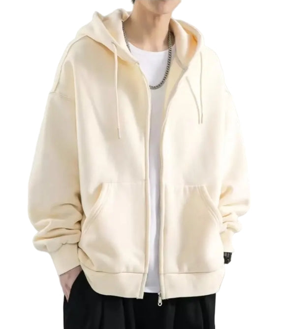 Herre hettegenser med glidelås, løs passform. Komfortabel langermet genser for hverdagsbruk og fritid, sporty stil.